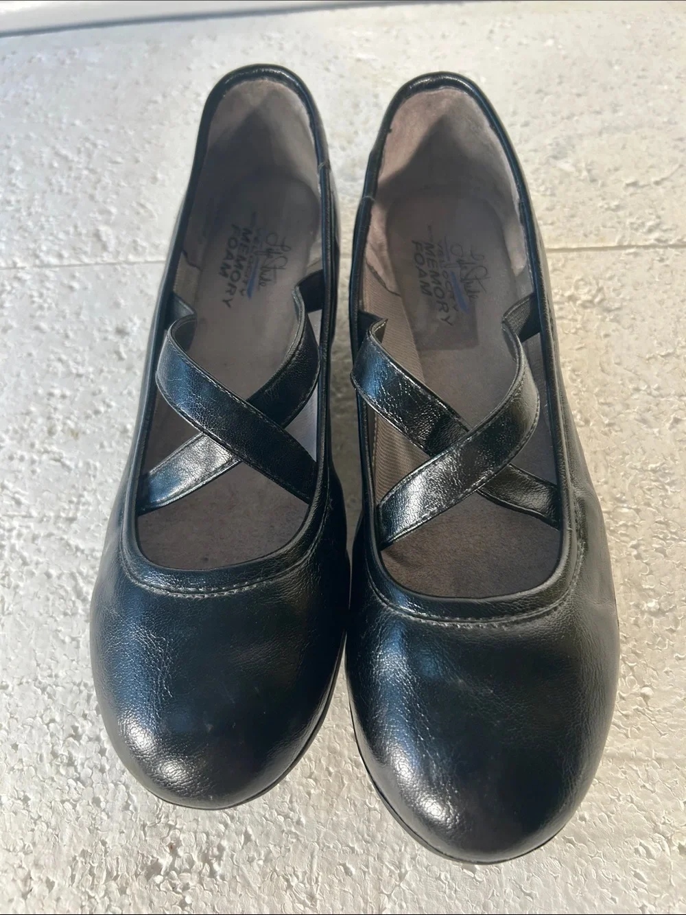 Life Stride SZ10 Charli Black Leather Mary Jane Comfort Ballet Flat Cottage Old$